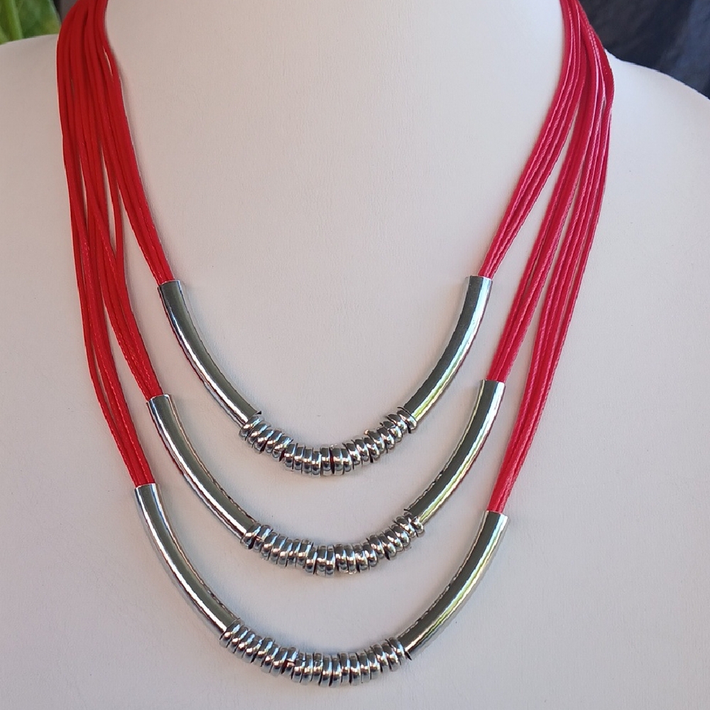 Paparazzi Red and Silver Multi-Strand Necklace